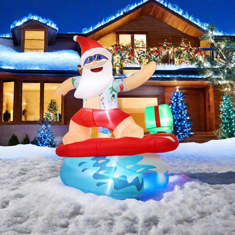 Christmas Inflatable Surfing Santa hot (7ft Tall)